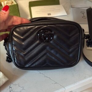 Authentic Gucci Black Quilted Leather Crossbody Bag